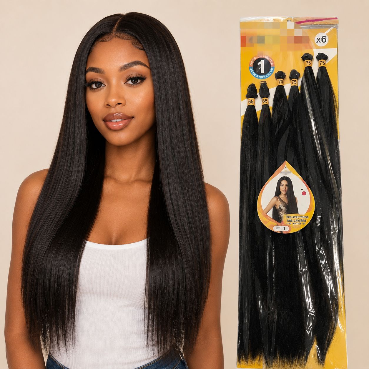 Cross-mirror african long straight hair curtain six-piece set new yaki korean